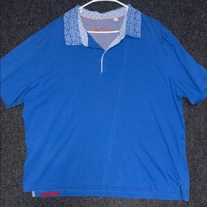 Robert Graham Mens 3XL Blue Polo Shirt Classic Fit Contrast Paisley Collar Short